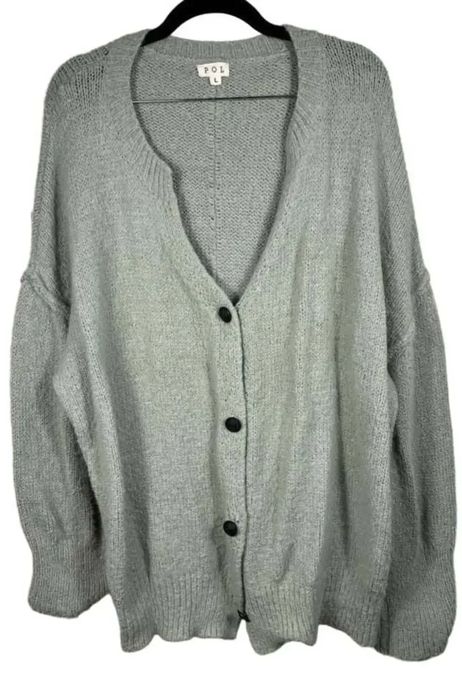 POL Women's Sage Green Oversized V-Neck Button-Front Cardigan Sweater Size L